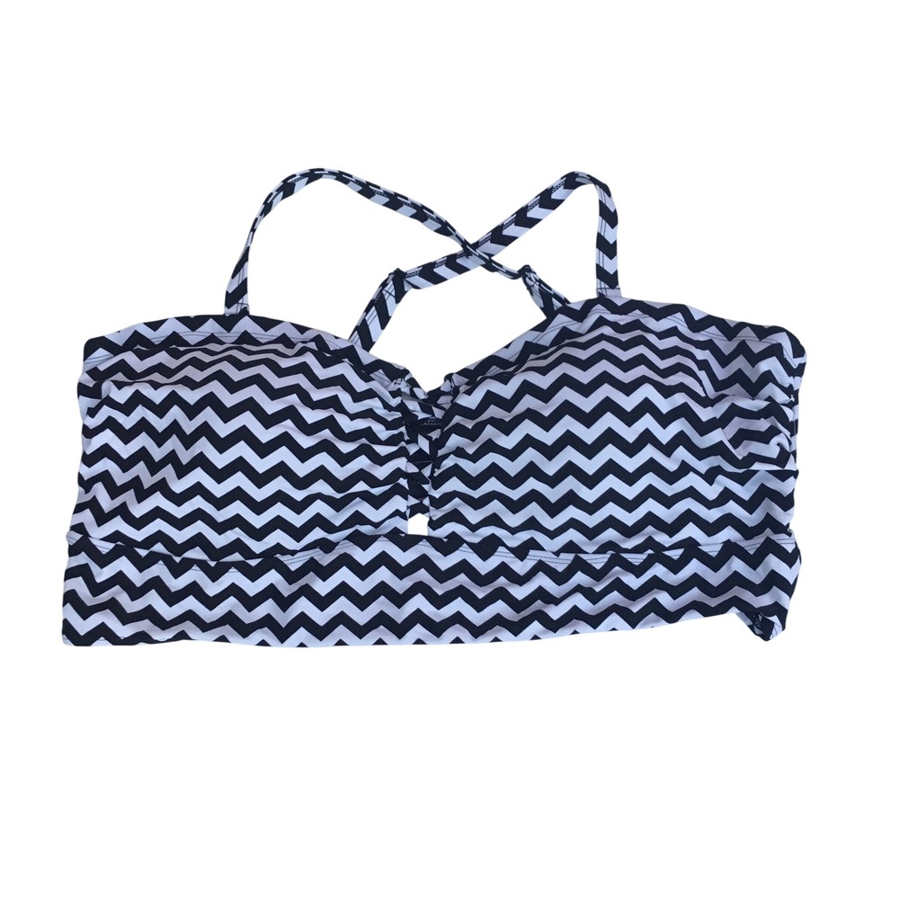 Chevron Print Bikini Top Black White Lattice Front Crisscross Back Sz 4